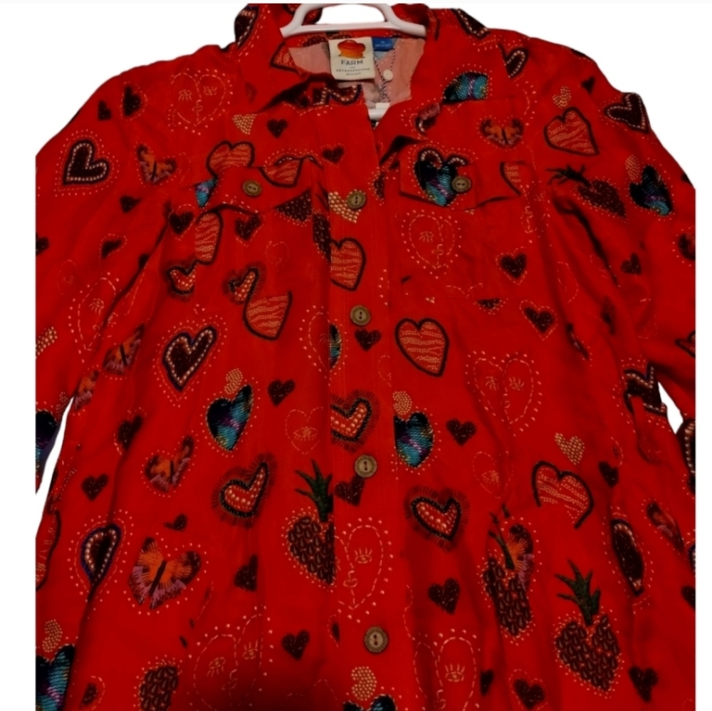 Farm Rio Conversational Hearts Midi‎ Shirtdress Belted Long Sleeve - Picture 7 of 10
